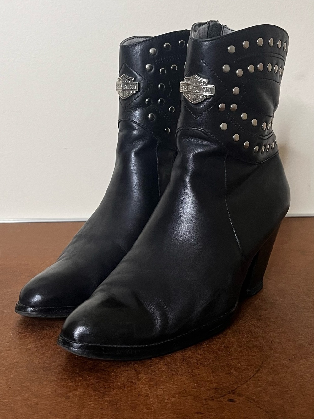 Vintage Harley-Davidson Women’s Dazzle Black Leather Studded Ankle Heeled Boots